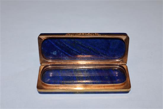 A gold mounted lapis lazuli toothpick box